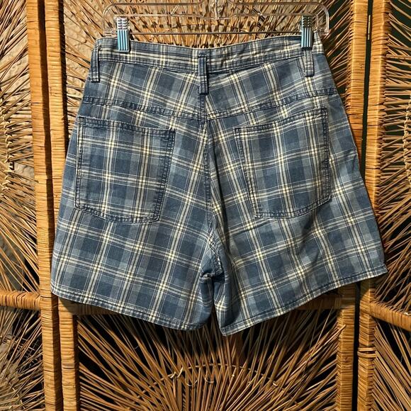Vintage Blue Plaid High Waist Shorts (E) - Picture 3 of 3